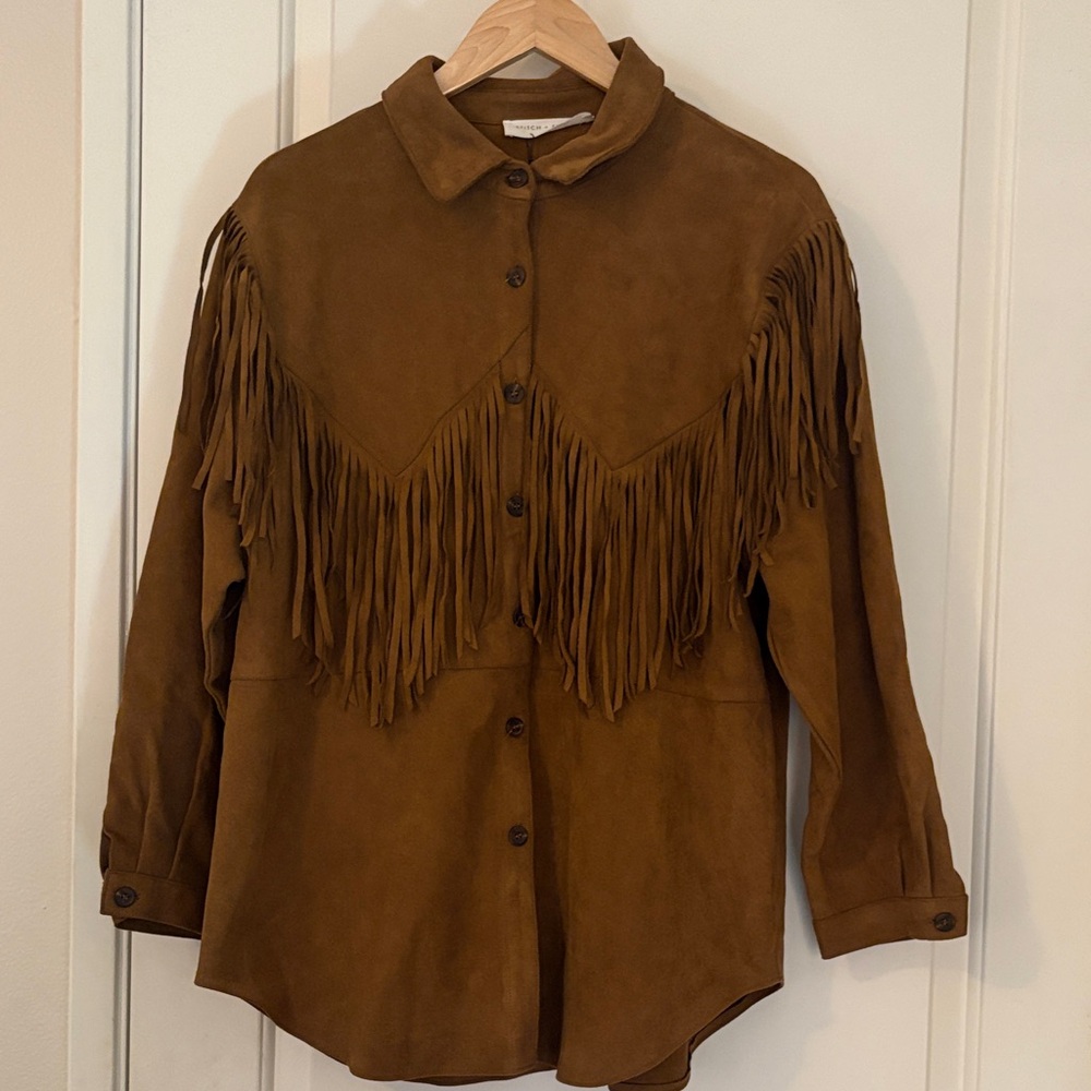 Faux Suede Fringe shirt jacket